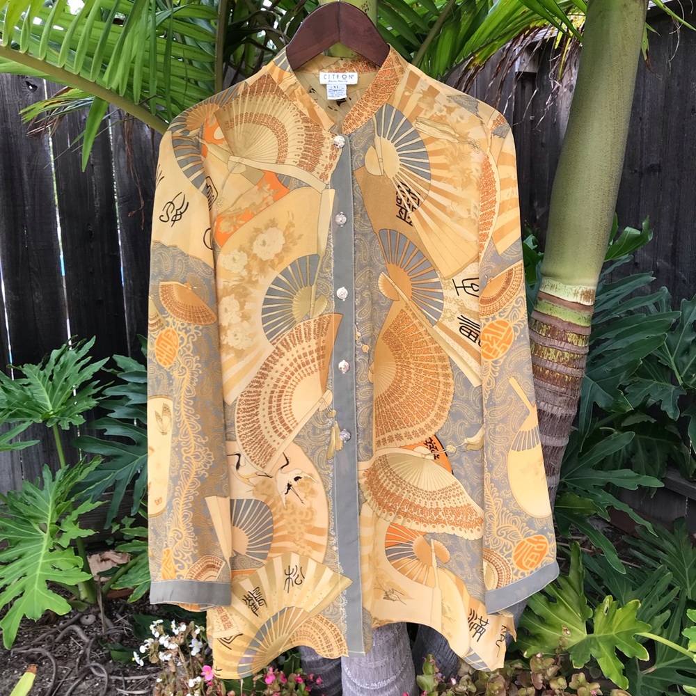 CITRON Santa Monica Silk Asian Crane Fan Butterfly